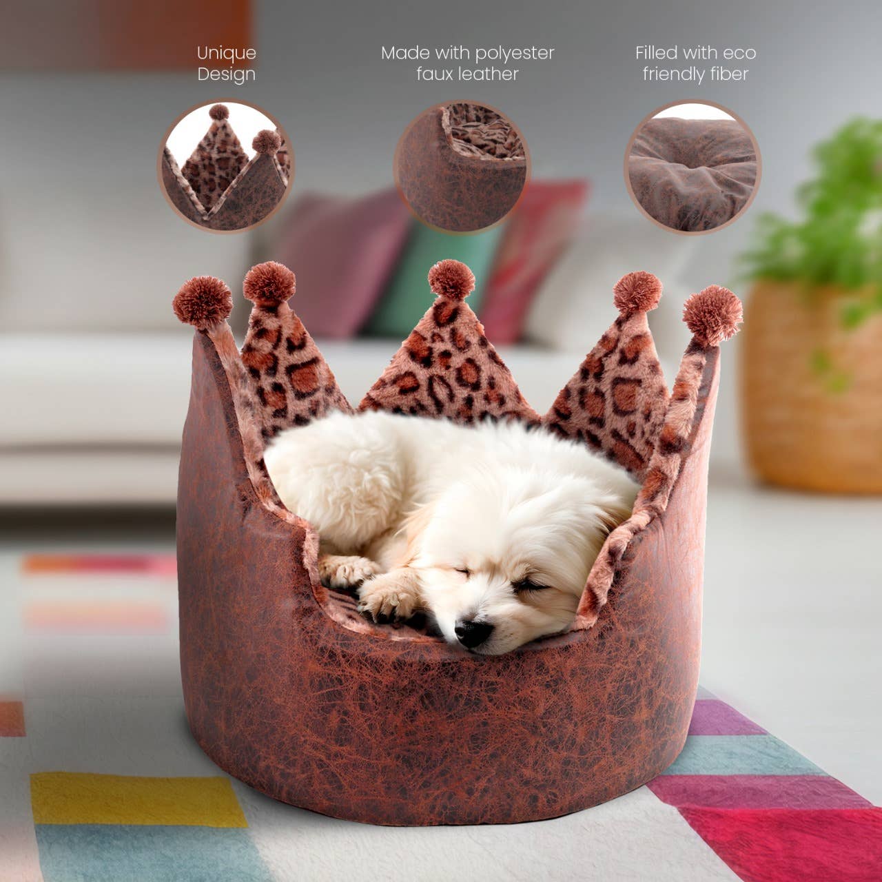 Precious Tails - Wholesale Pet Bed - Cat/Dog - Precious Tails Leopard Print Crown Pet Bed9