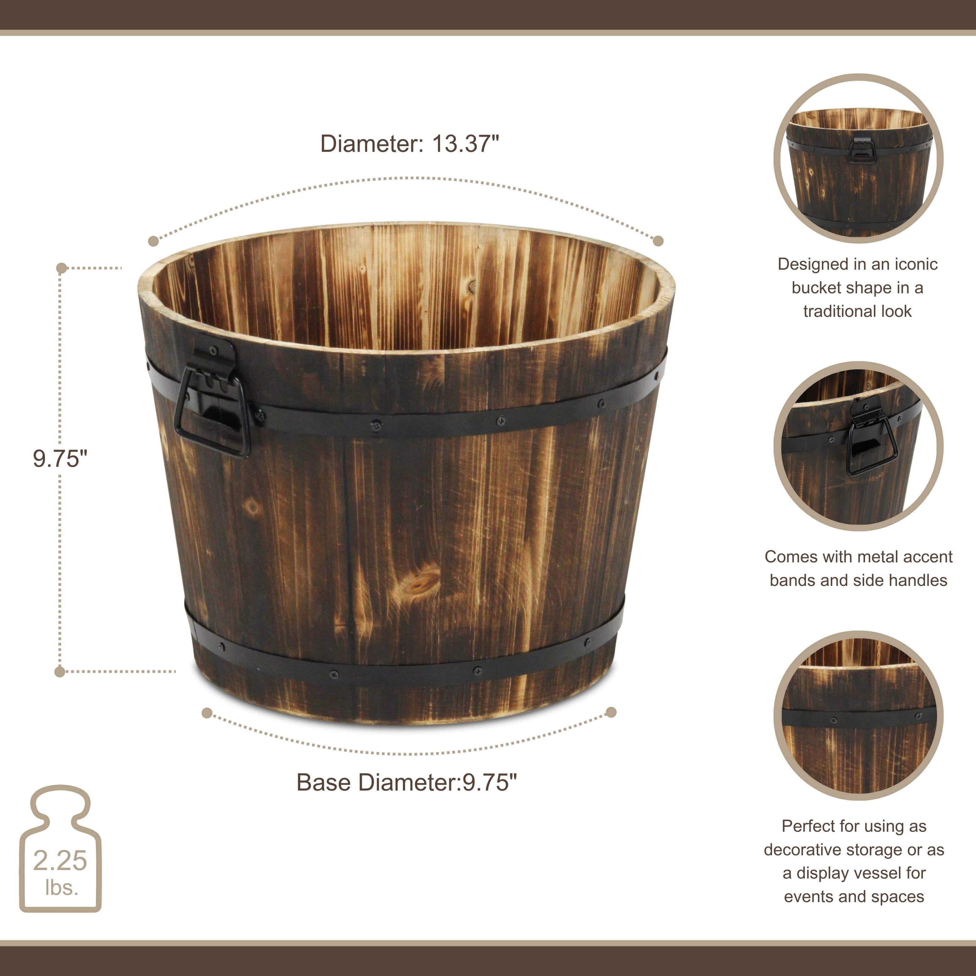 Cheungs Home Decor - Vente Pot - Seau décoratif en bois marron foncé Mariva avec accents et poignées en métal13