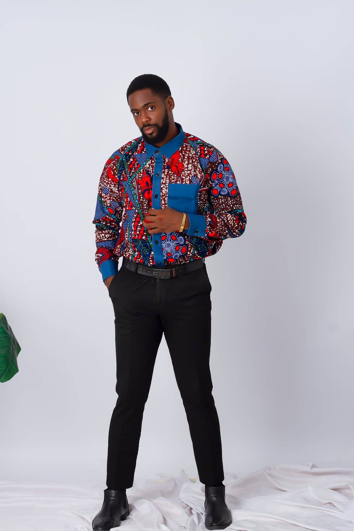 Camicia a maniche lunghe con stampa africana da uomo Obasi all