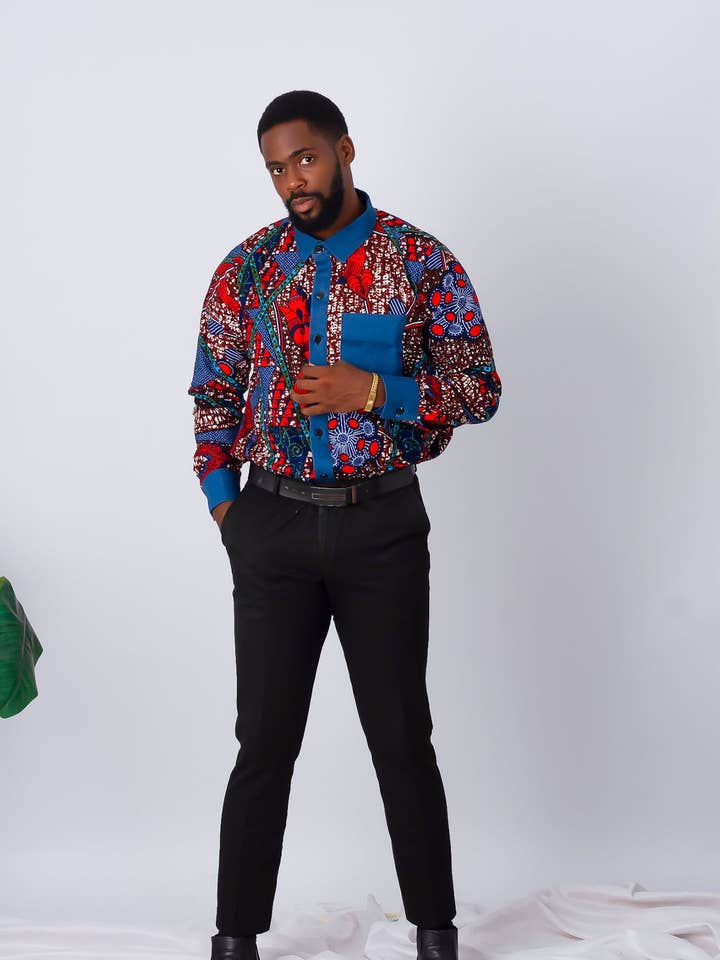 Shirt met lange mouwen met Afrikaanse print voor heren - Obasi voor wholesale door CUMO London
