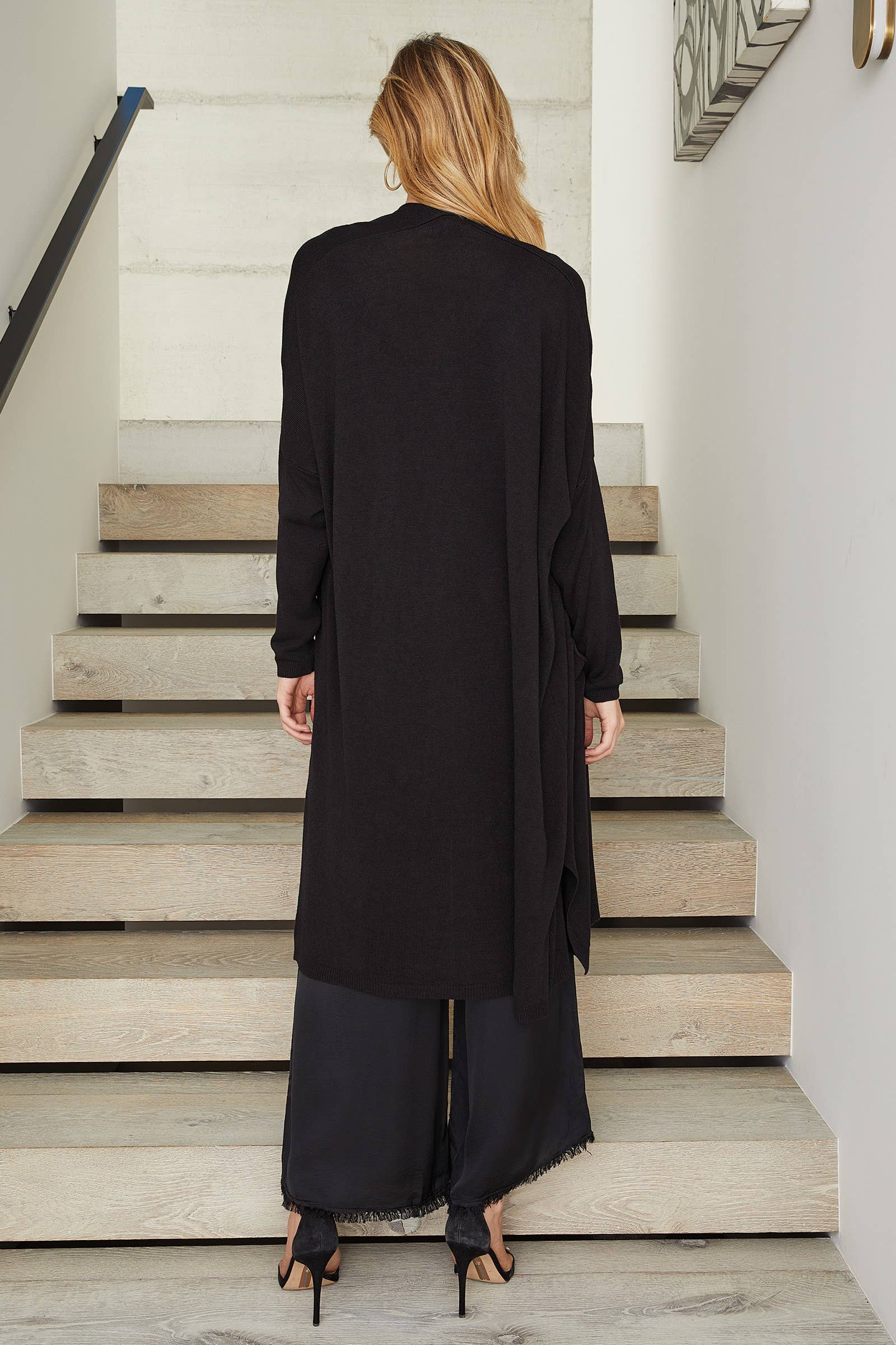 MILIO MILANO - Wholesale Cardigan - Women's - MODAL KNIT CARDIGAN WITH POCKETS (12137-BLACK)2