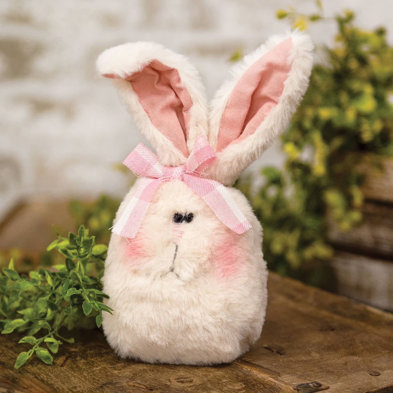 CWI Gifts - Wholesale Decorative Tabletop Object - Stuffed Fuzzy Bunny Head Sitter w/Pink & White Checked Bow1