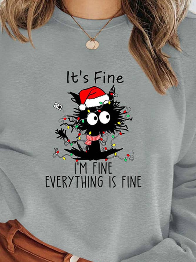 UNISHE - Wholesale Graphic Sweatshirt - Women's - Funny cat Christmas Sweatshirt STC189D022