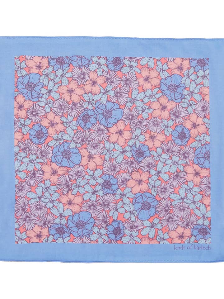 HUDSON DENSE FLORAL MERINO HANDKERCHIEF POCKET SQUARE - PINK for wholesale by Lords Of Harlech Accessories