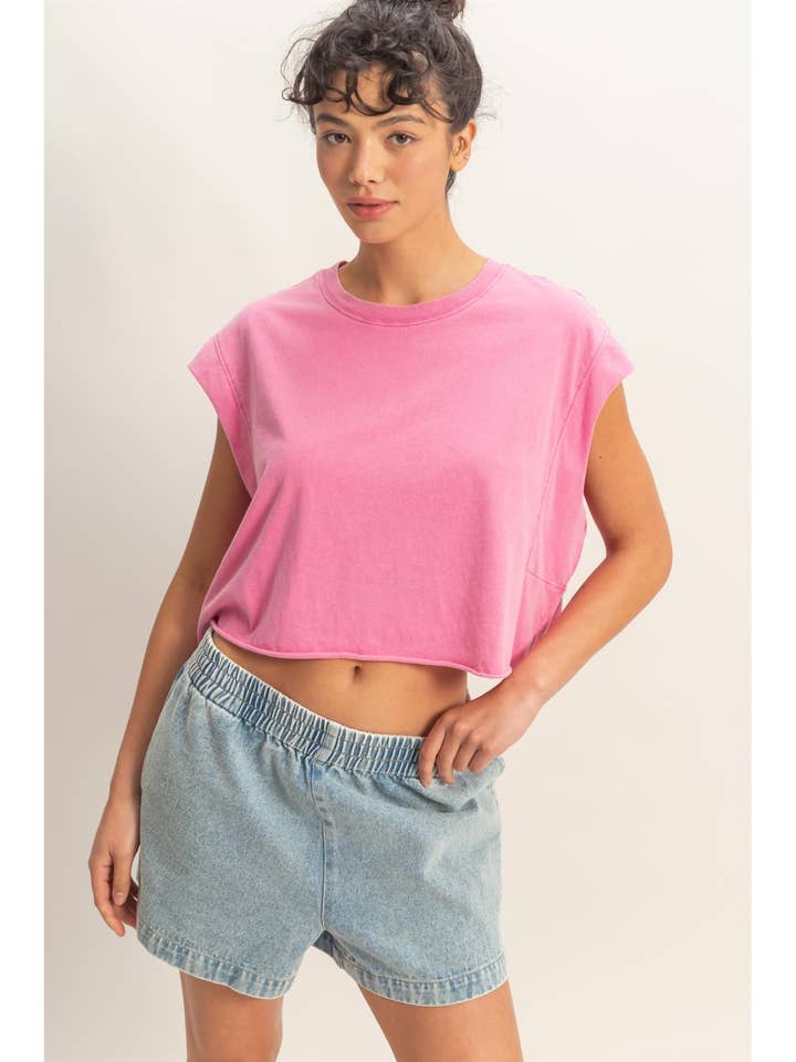 Crew Neck Boxy Sleeveless Cropped Top for wholesale by HYFVE