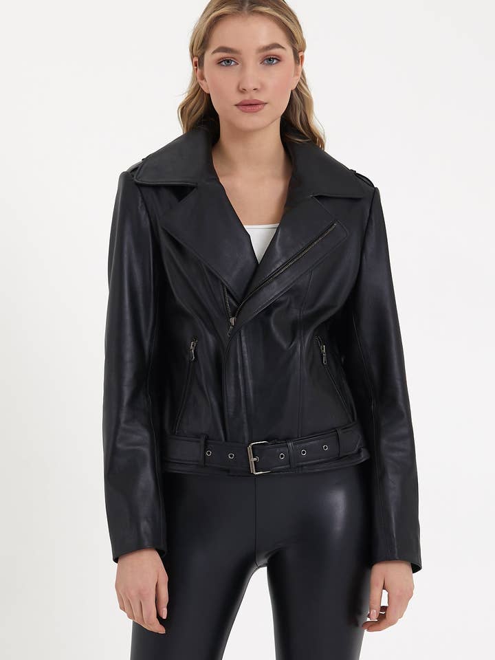 The Lud – wholesale Leather jacket – Women′s – LAMB LEATHER BIKER