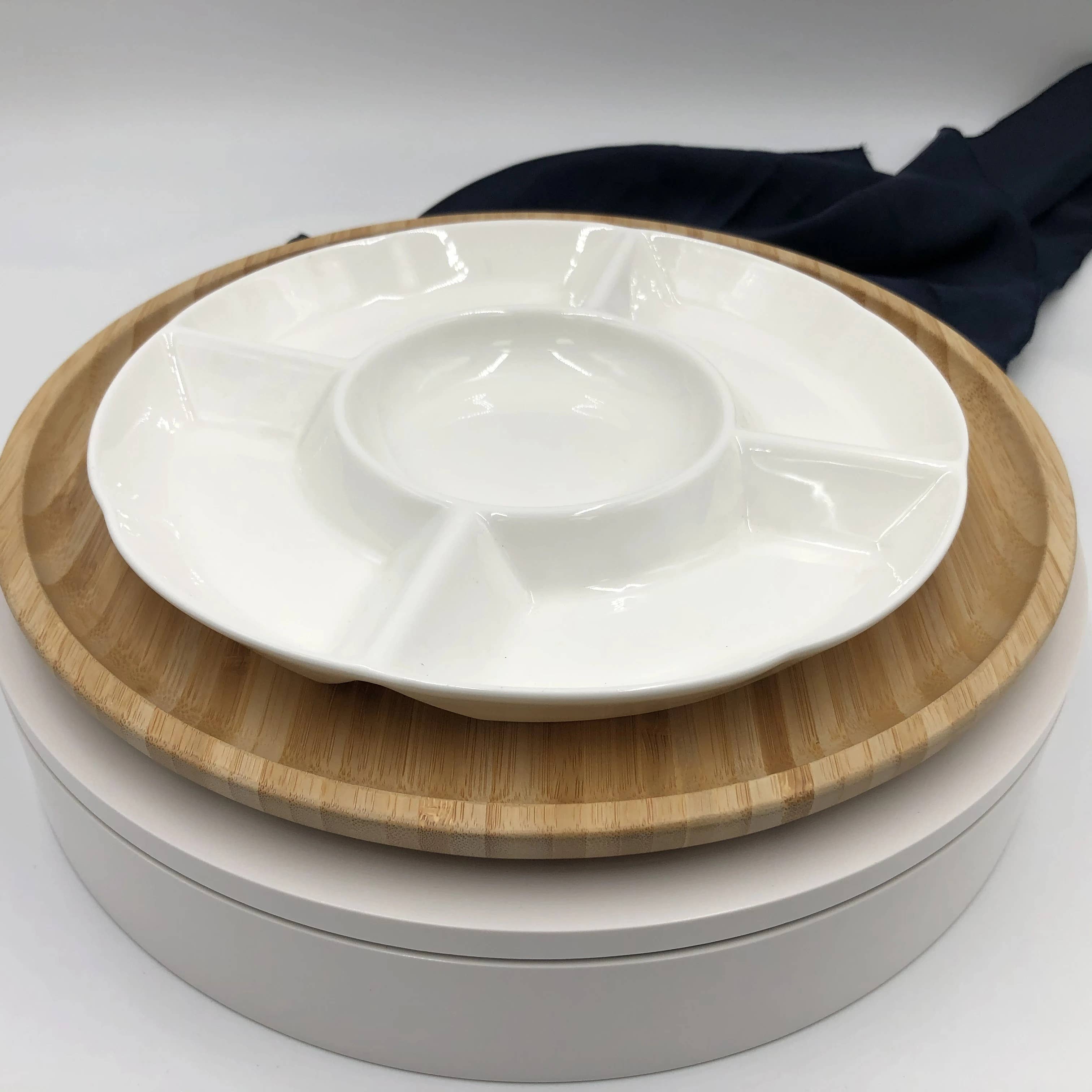 WILMAX USA - Wholesale Dinnerware Set - Bamboo and Fine Porcelain 5 Section Divided Dish Setting1