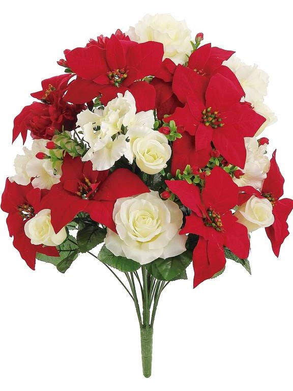 Velvet Point, Rose, Peony &hyd, Bush X36, 23",Red/wht.(Bib) for wholesale by Select Artificials, Inc.