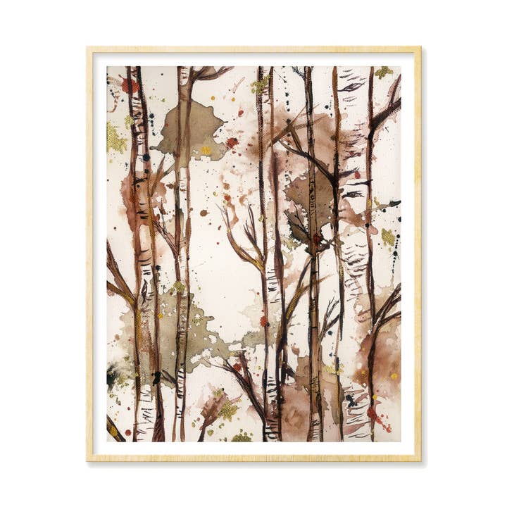 Betulle di carta, stampe d'arte a luce dorata (dittico) per la vendita all'ingrosso da parte di Tamara Garvey Illustration