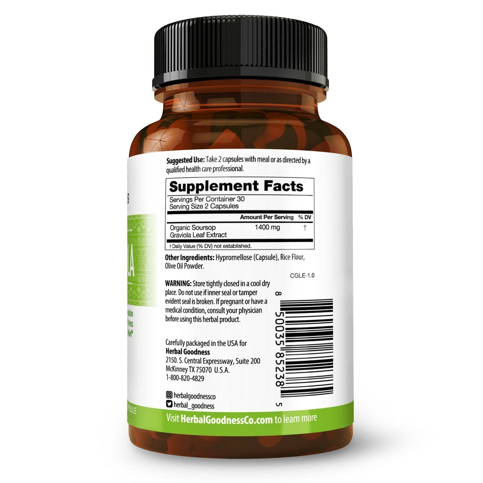 Herbal Goodness - Wholesale Oral Supplement/Vitamin - Graviola (Soursop) Leaf Extract - Capsules 60/700mg1