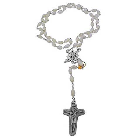 Village Gift Importers - Venta al por mayor Collar de cuentas de oración - Rosario católico de lujo con madreperla