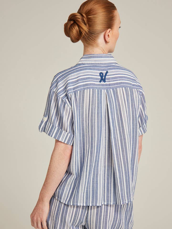 The Short Sleeve Shirt - French Navy Stripe for wholesale by Nudea