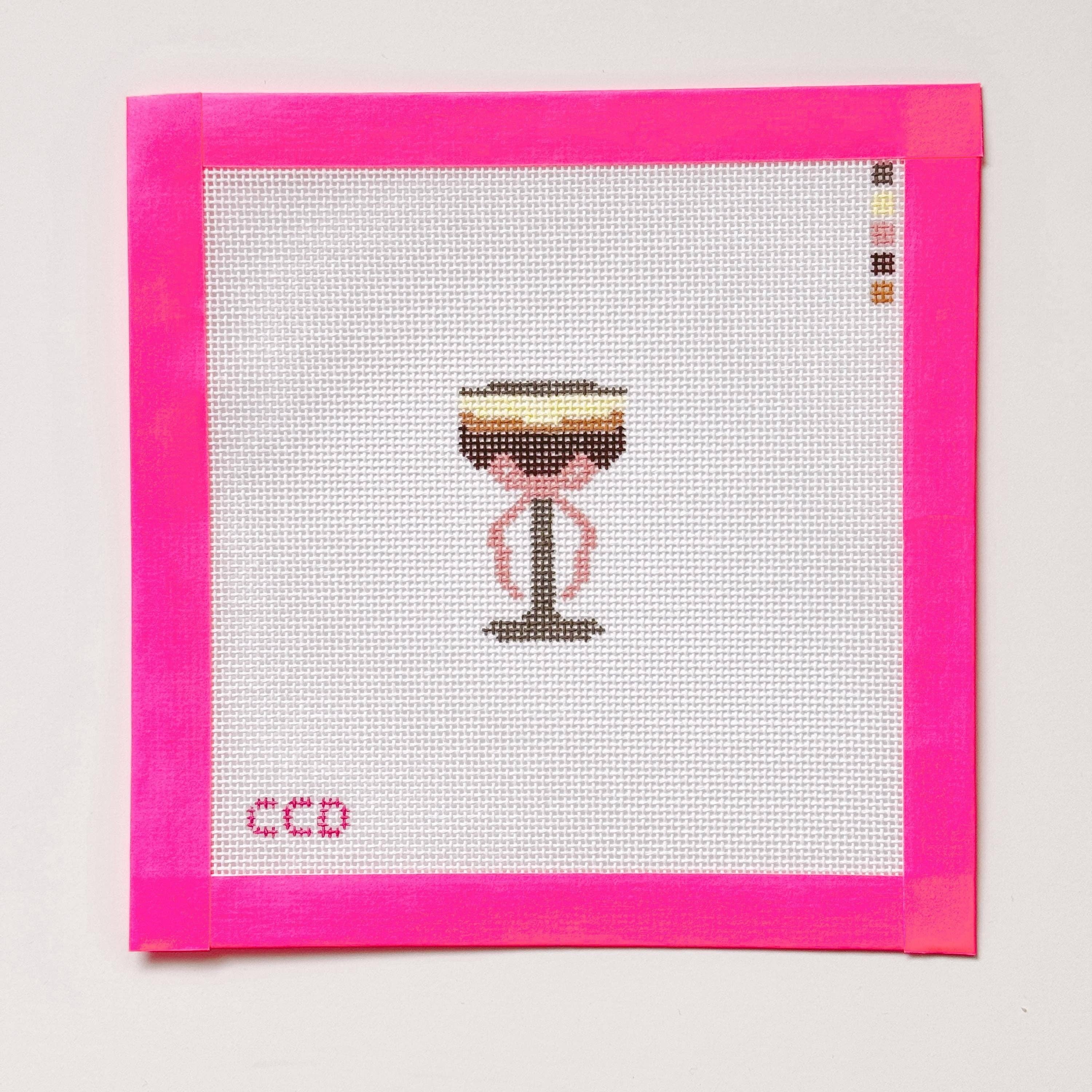 Cotswold Co Designs - Wholesale Embroidery/Cross Stitch Supplies - Hand Painted Espresso Martini 2” Needepoint Canvas 18 Mesh Coquette Needlepoint Canvas Cocktail Hand Painted4