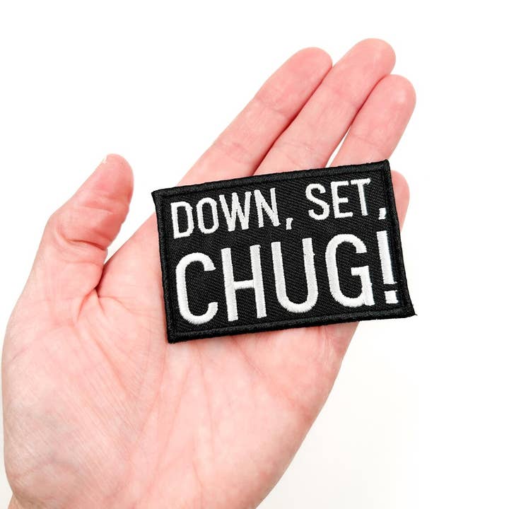 Field Trip Threads - Wholesale Patch - Down Set Chug Embroidered Iron On Patch Football Tailgate