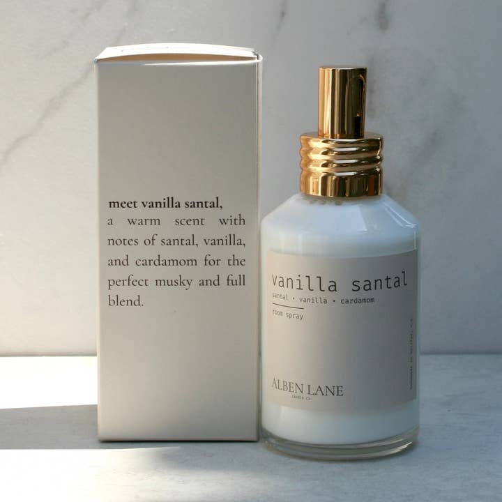 vanilla santal room spray for wholesale by Alben Lane Candle Co.