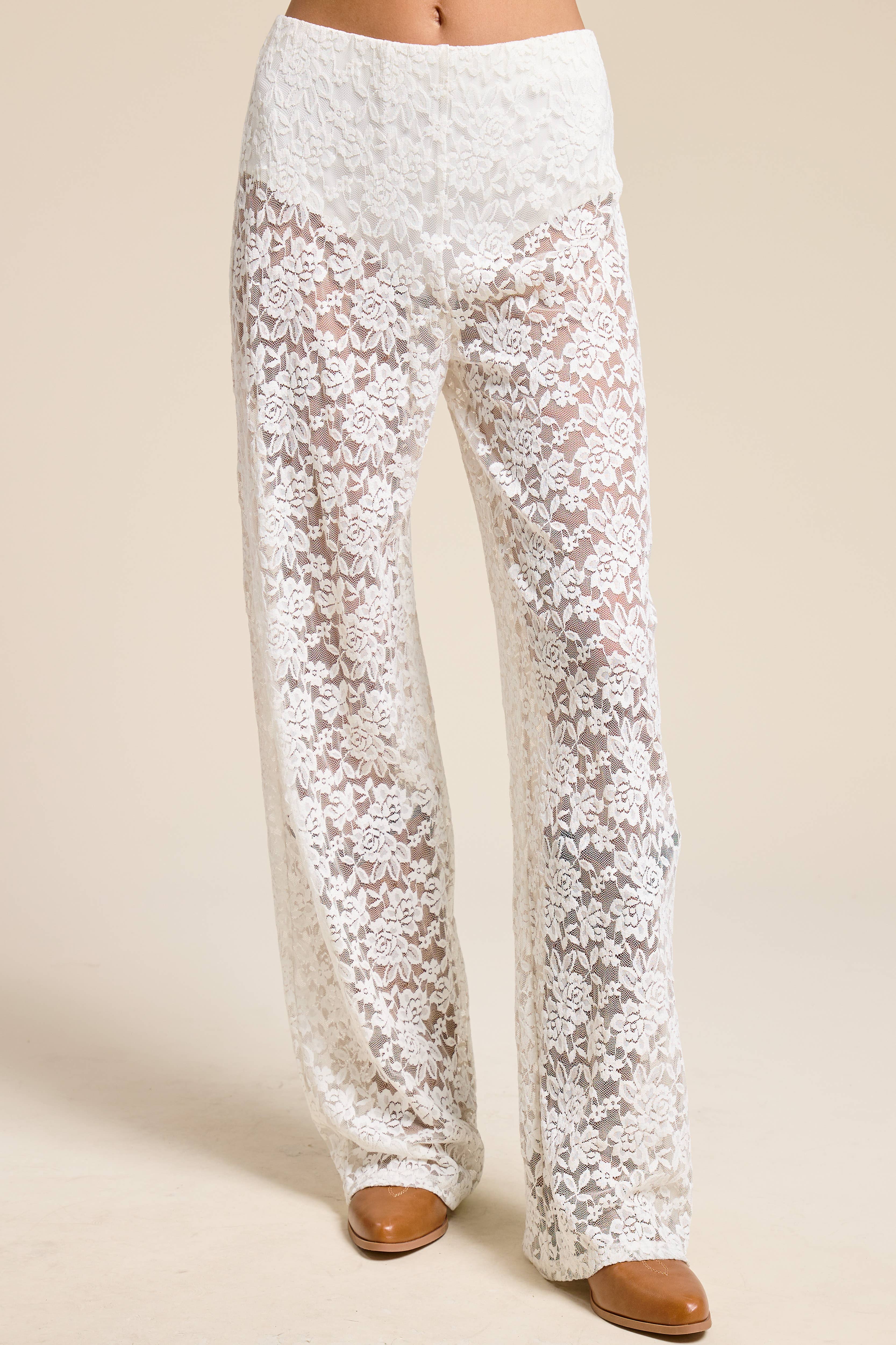 Mimosa - Vente Pantalon – femme - Pantalon en dentelle transparente taille haute avec doublure de sous-vêtement0