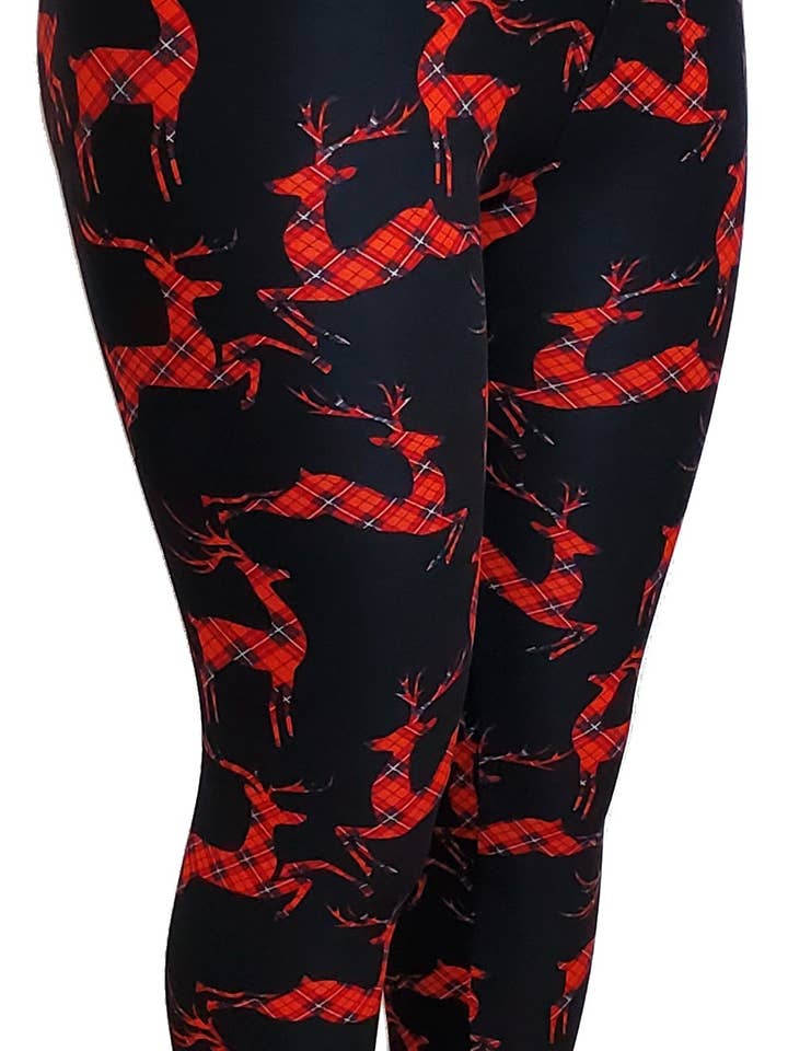 Black red deer print plus size legging: LGPP-89 for wholesale by Imagine Imports