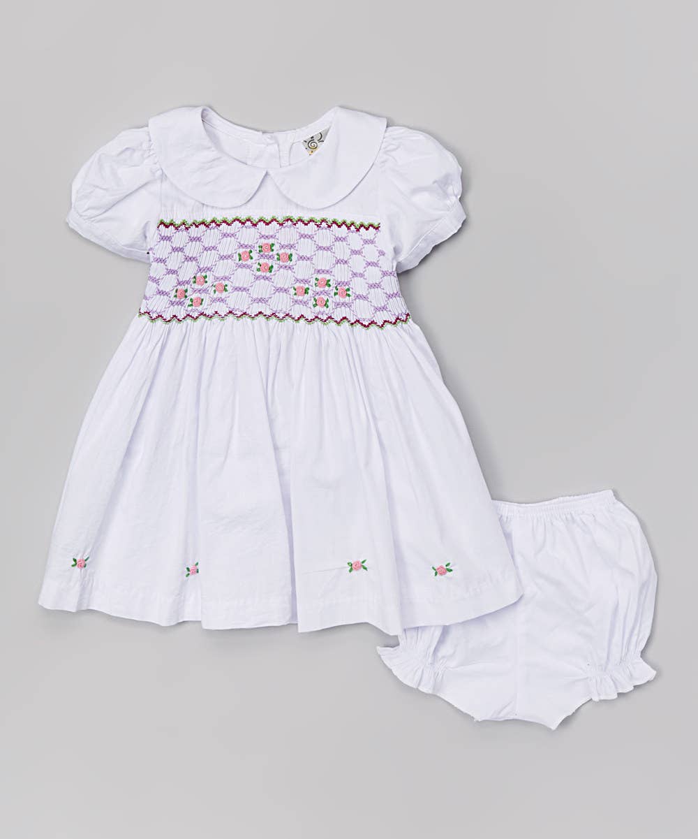 SISSYMINI - Wholesale Dress Set - Baby - "Savannah Sahara " Hand-smocked Dress | 9012-14-32-White0