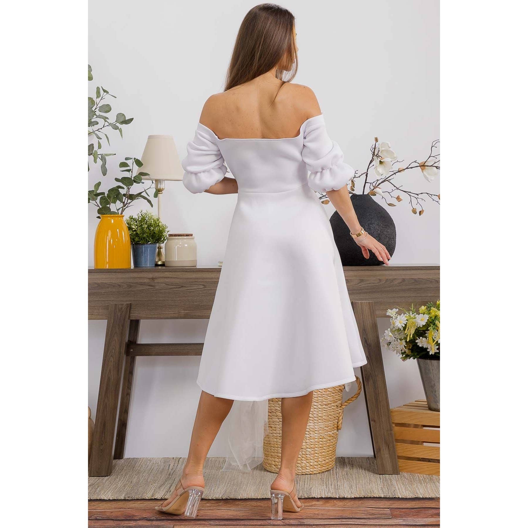 DORCAS - Vendita all'ingrosso Vestito - Donna - ABITO MIDI FLUIDO SUPER TECNOLOGICO BELLISSIMO A SPALLE SCOPERTE2