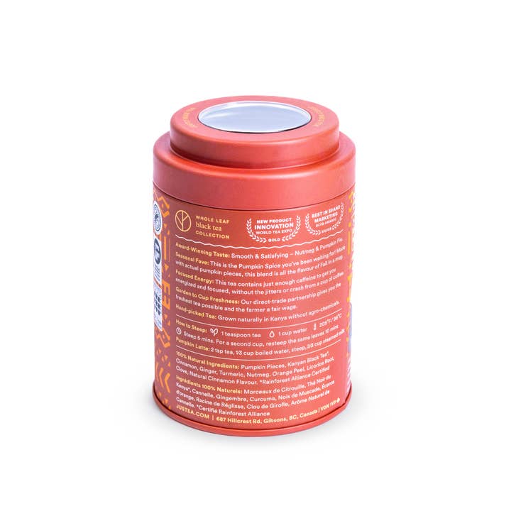 JusTea - Wholesale Loose Tea - PUMPKIN SPICE Tin & Spoon - Organic, Fair-Trade, Black Tea