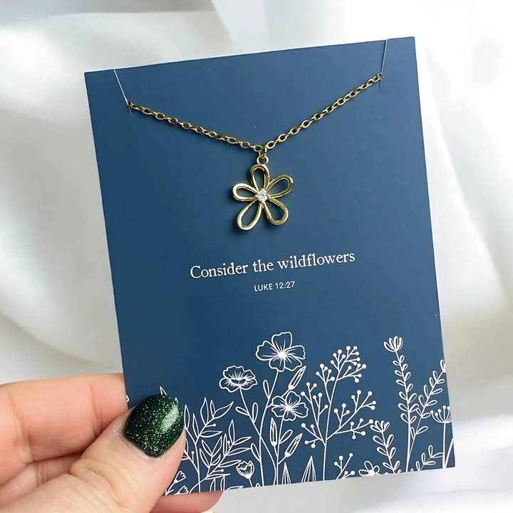 Wild Dogwood Designs - Wholesale Pendant/Charm Necklace - Consider the Wildflowers Charm Necklace | Christian Jewelry