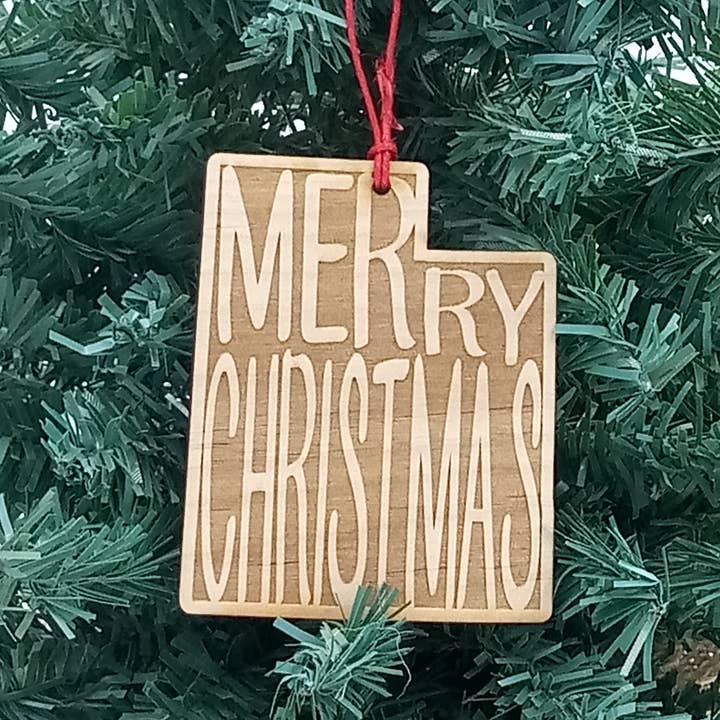 Ornement de Noël en bois Merry Christmas UTAH UT pour la vente par Giftable Memories