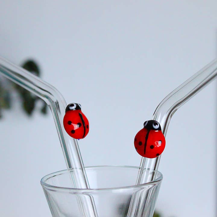 Bebidas de coquetel em vidro Ladybug palha, reutilizável, eco-friendly por atacado de Adamodart