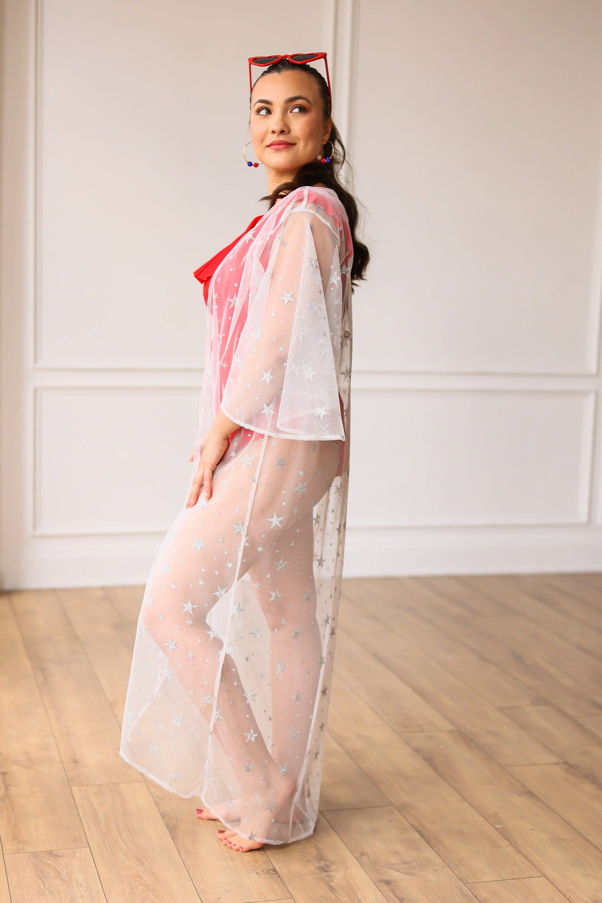 White Starry Night Tulle Coverup for wholesale on Faire6