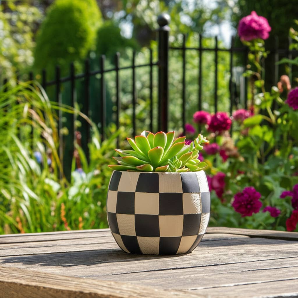 Sagebrook Home - Wholesale Plant Pot - Planter - Black/White Pottery Checkerboard Rounded, 8 in.1