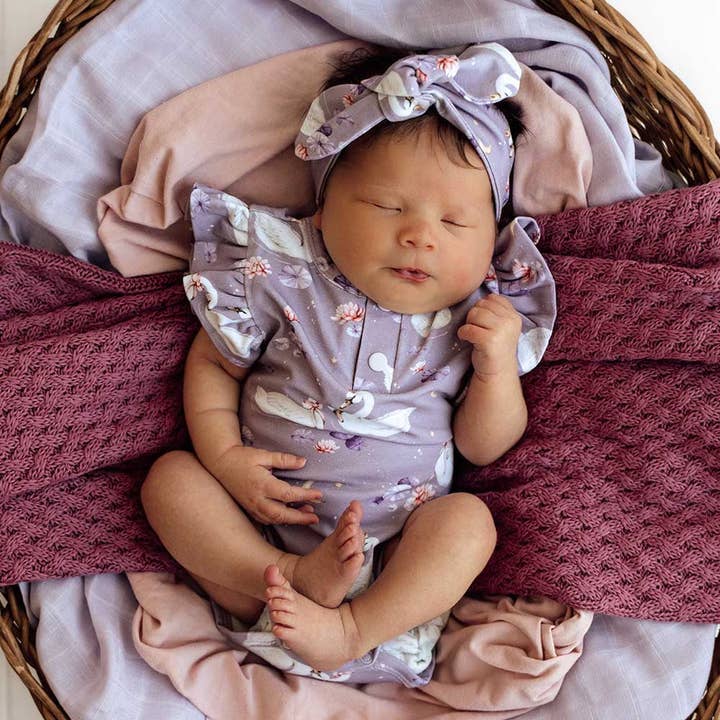 Snuggle Hunny - Wholesale Bodysuit (Non-Footed) - Baby - Swan Lake Short Sleeve Organic Bodysuit with Frill