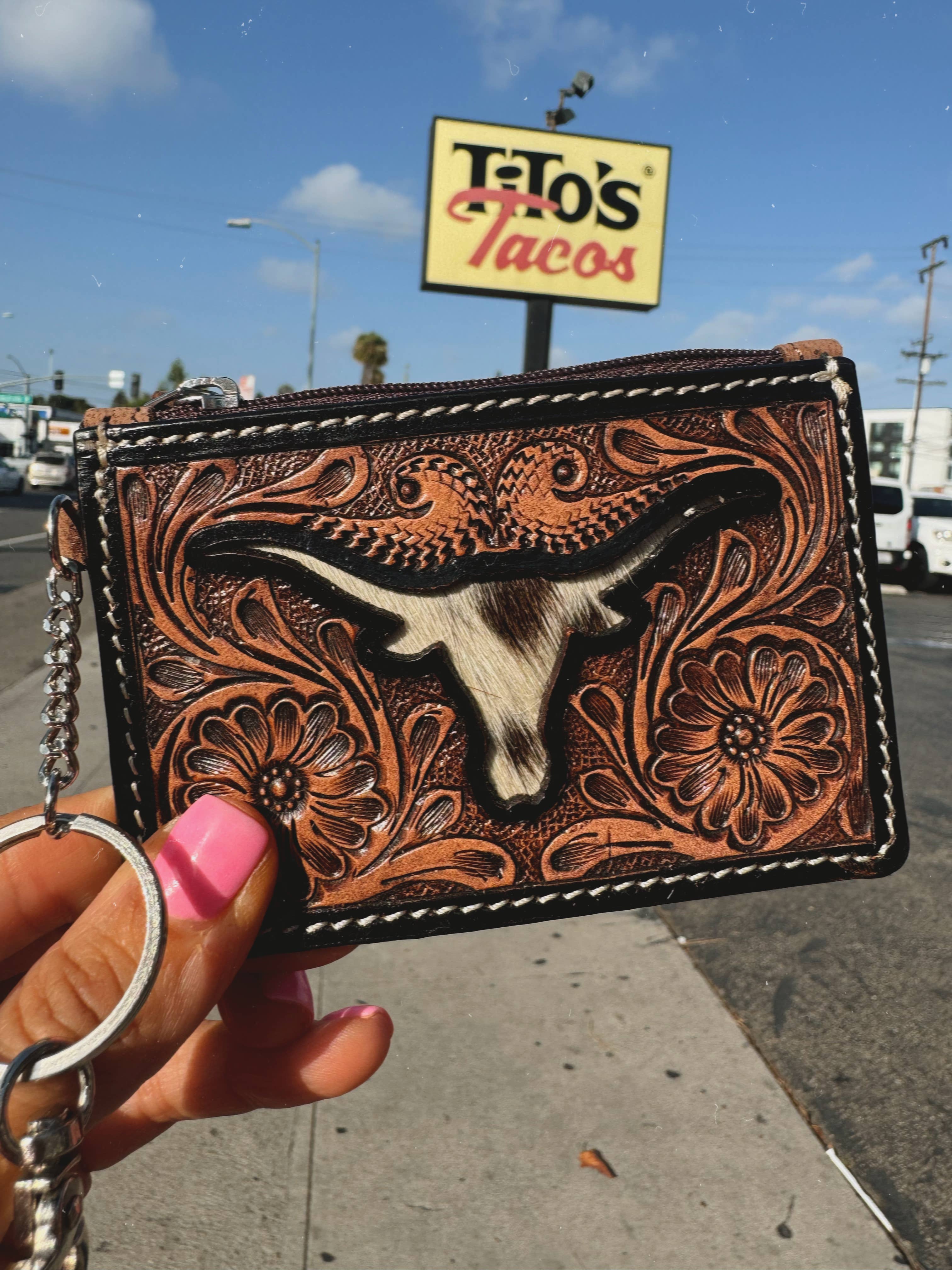 Boho Ranch Shop - Wholesale Wallet - Women's - Longhorn Freebird Western Cowhide Leather Keychain Wallet1