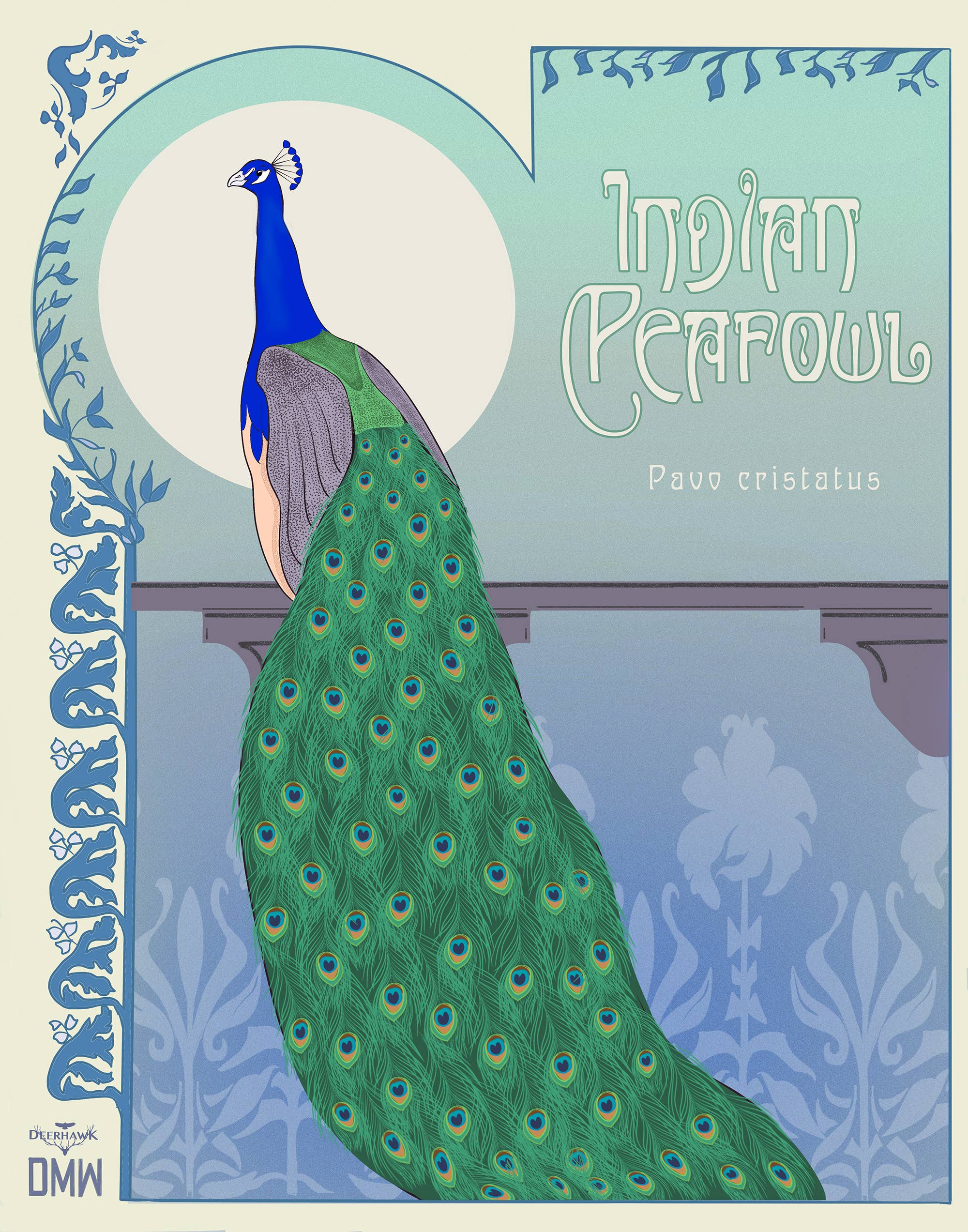 Deerhawk Art Studio - Wholesale Art Print - Art Nouveau Peacock Print1
