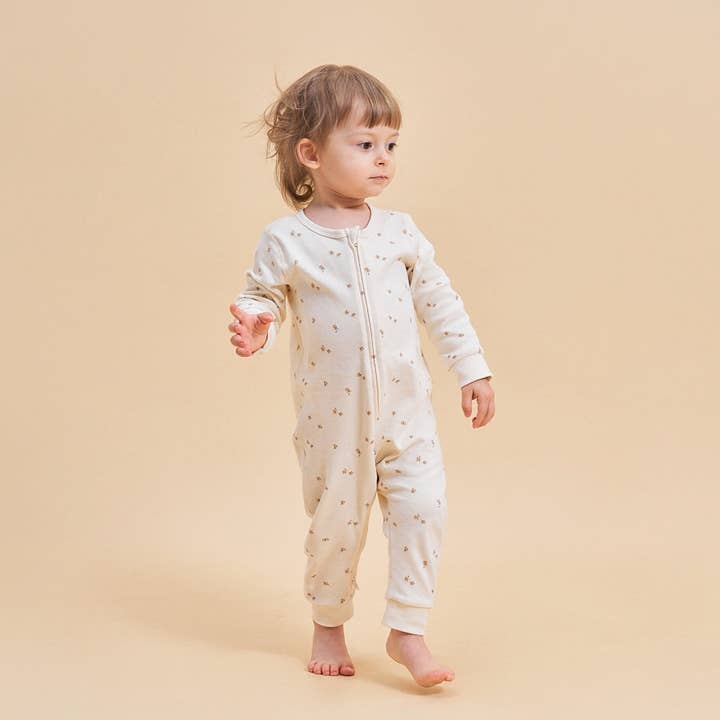 Super Soft Pima Cotton 2-Way Zip Sleep & Play Pajamas - Flower for wholesale by Little Plant