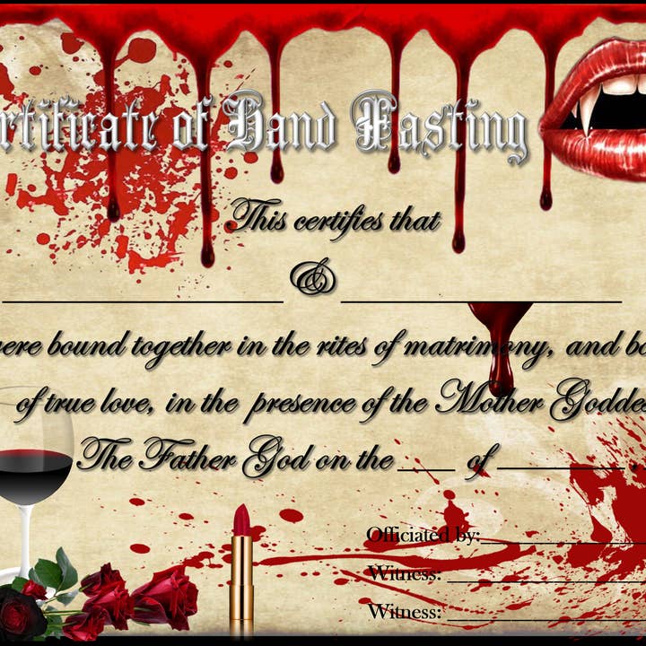 Black Dahlia Boutiques - Vente Décorations de table - Certificat décoré de mariage gothique2