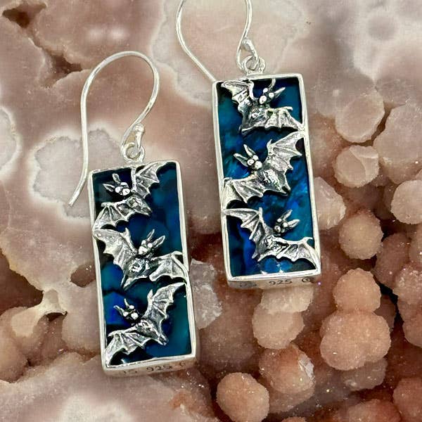 Sterling Silver BAT Earrings w/ Shell or Black Lava for wholesale by Goddess Design Studio