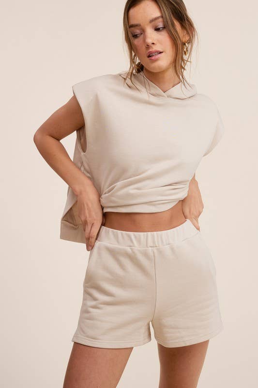 Mimosa - Wholesale Lounge Set - Women's - Padded Shoulder Hoodie Top and Shorts Matching Set6