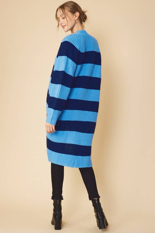 Peace Love Line - Wholesale Cardigan - Women's - STRIPED MIDI SWEATER CARDIGAN14