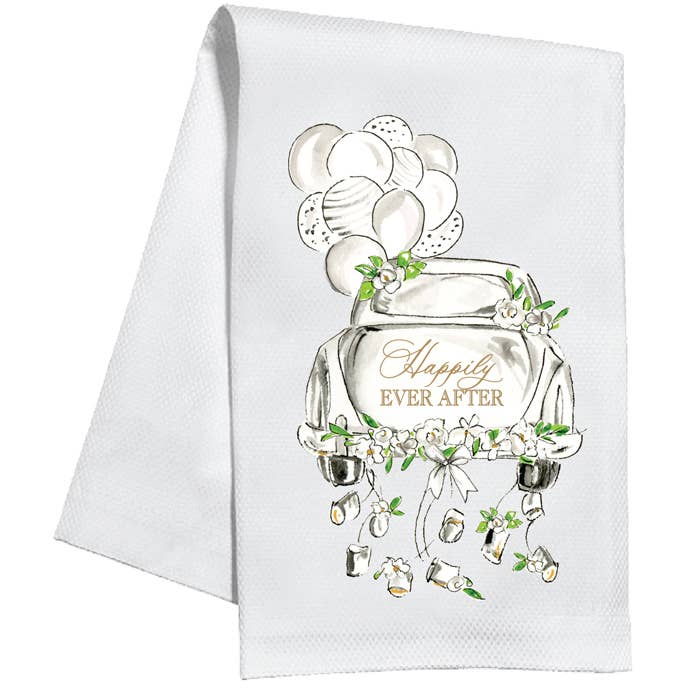 Hand Painted Happily Ever After Getaway Car Kitchen Towel for wholesale by RosanneBeck Collections