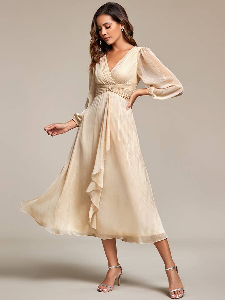 Ever-Pretty - Wholesale Gown - Women's - Shiny Chiffon Wedding Guest Dress with Long Sleeve11