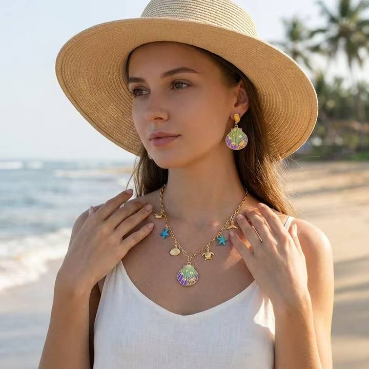 COSMOS – wholesale Pendant/charm necklace – Shell necklace and stainless steel charms3