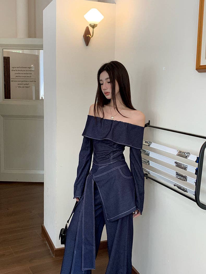 Marayn – wholesale Top & pants set (NOT Loungewear) – Women's – Retro Cowgirl Chic OffShoulder Top  WideLeg Set6