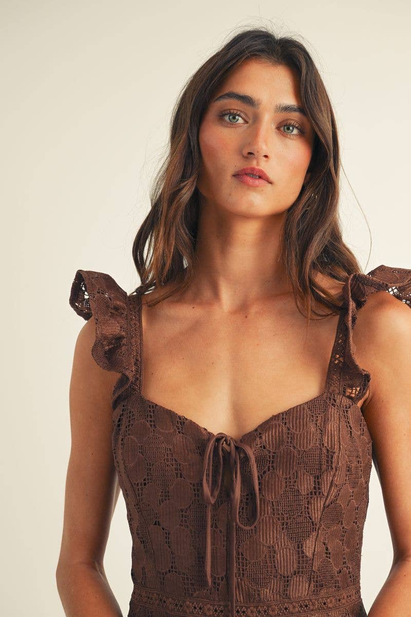 JUST ME - Wholesale Dress - Women's - NOVELTY LACE RUFFLE BOTTOM MIDI DRESS4