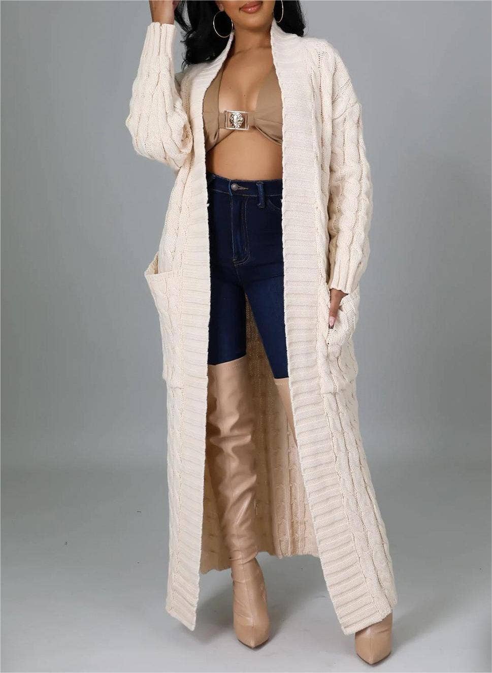 Rosa Clothing - Wholesale Cardigan - Women's - Multicolored Long coat knit cardigan0