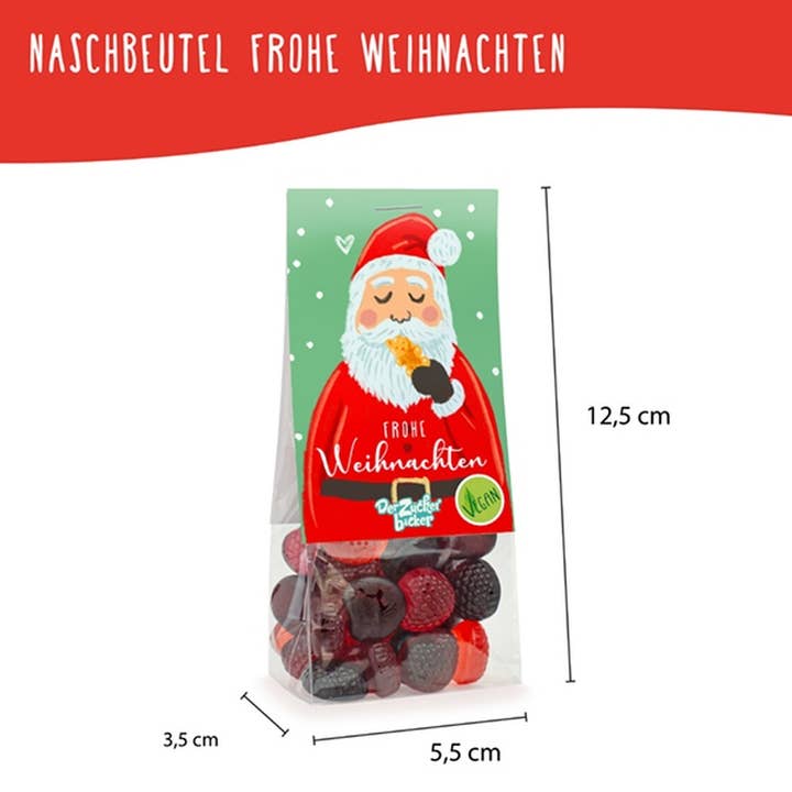 Der Zuckerbäcker - Vendita all'ingrosso Caramelle gommose - Borsa per snack vegana Merry Christmas Fruit Gum