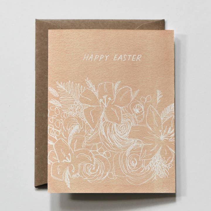 Happy Easter | Spring Holiday Floral Outline Greeting Card for wholesale by everglow handmade
