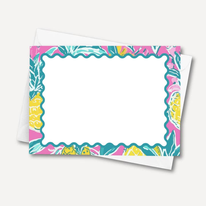 Pink Pineapple Flat Note Cards | Preppy Tropical | Set of 10 for wholesale by Note Worthy Paper Place