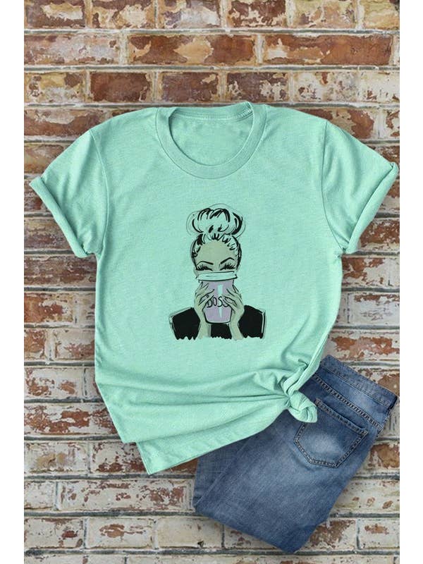 Top Avenue – wholesale Screen printed t-shirt – Women′s – Boss Lady Drinking Coffee, Unisex Round Neck T-Shirt5