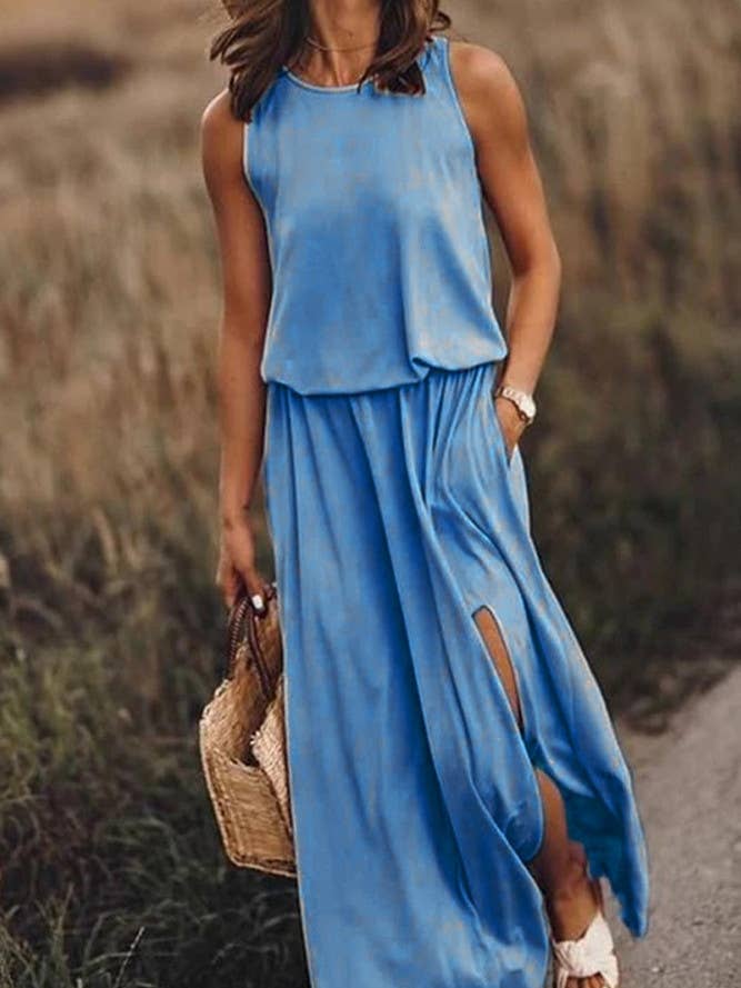 Summer Plain Crew Neck Sleeveless Maxi Dress ZK1298 for wholesale by UNISHE