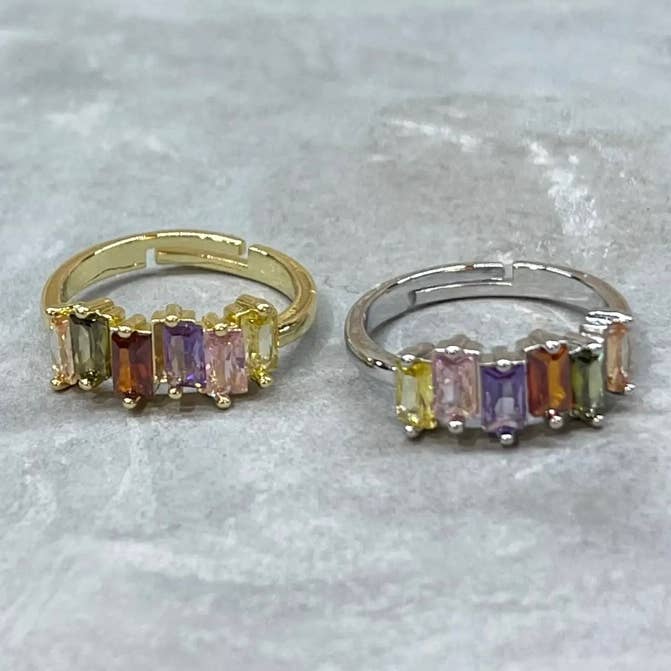 Loli - Wholesale Multi-Stone Ring - Colorful Shiny Gemstone Adjustable Stackable Ring, Vibrant14