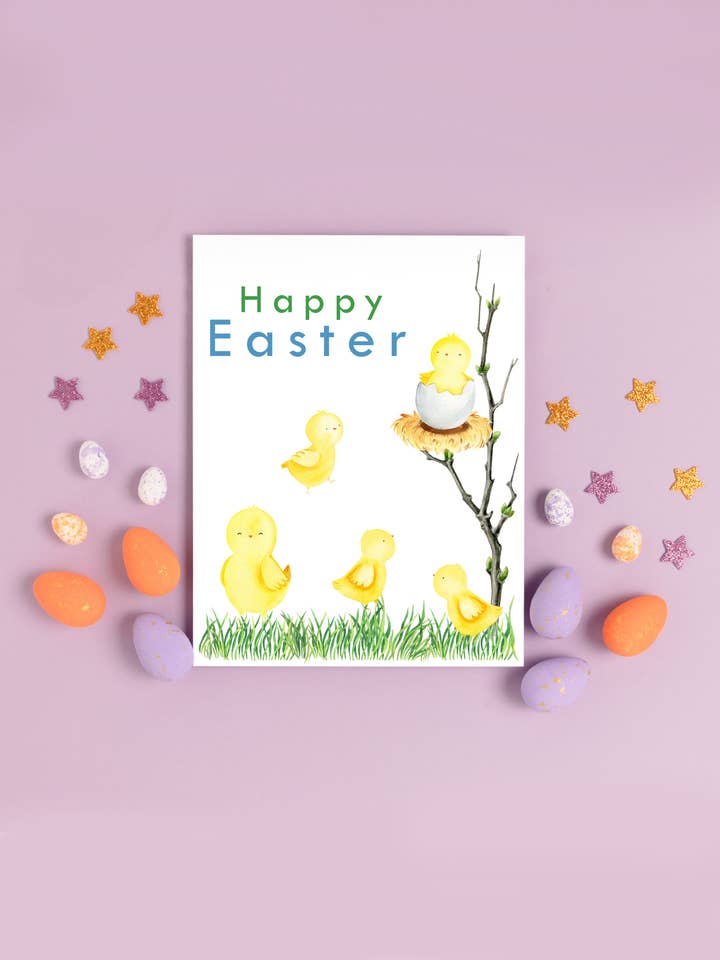 Happy Easter Yellow Chicks Card for wholesale by The Jewelry Bx